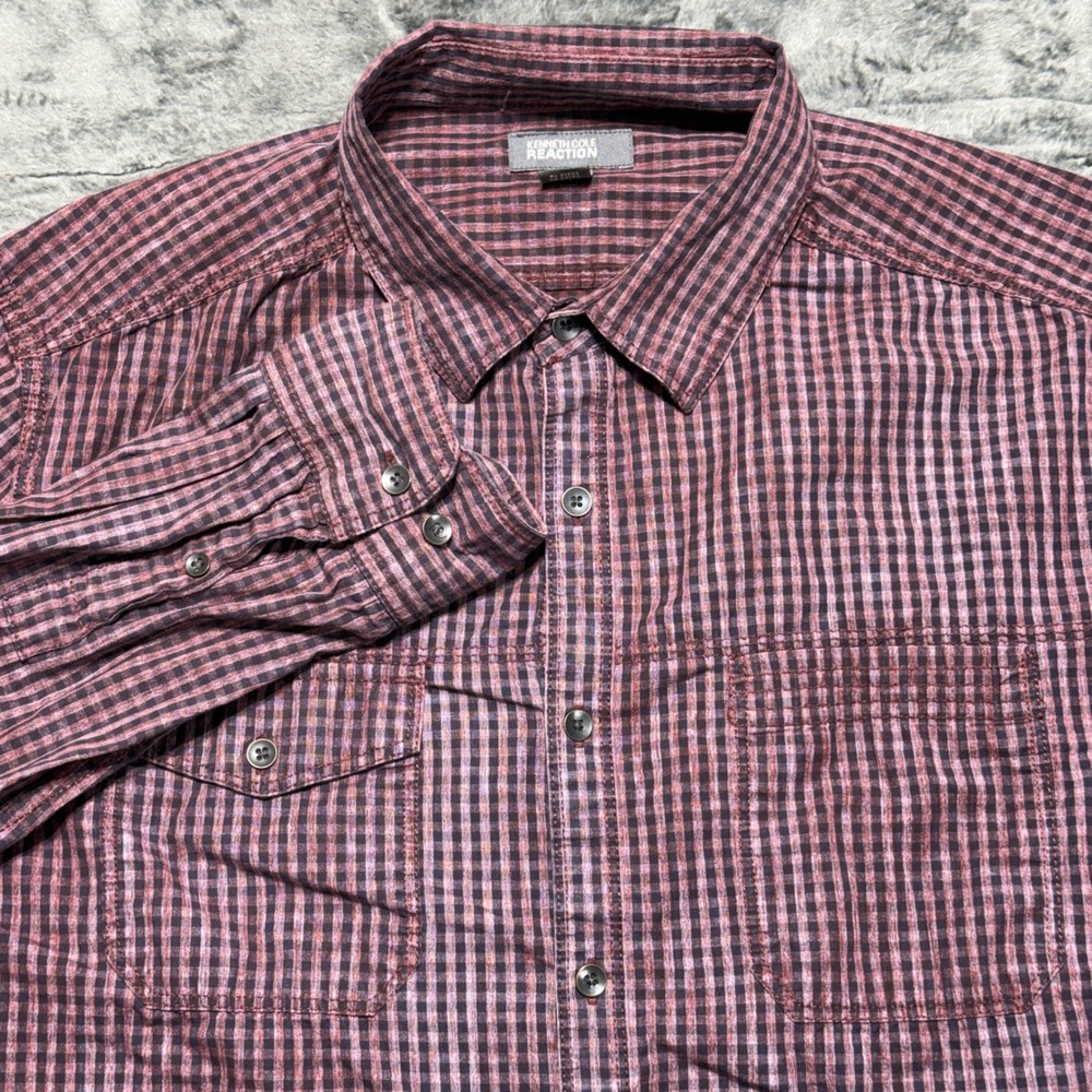 Kenneth Cole Reaction Button Down Mens Large Burgundy‎